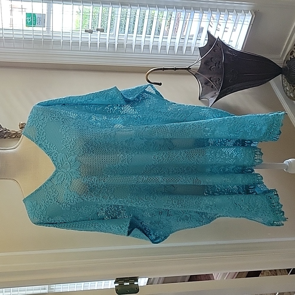 Chico's turquoise blue aqua lace poncho Vneck Size L/XL New with tags MSRP $119…